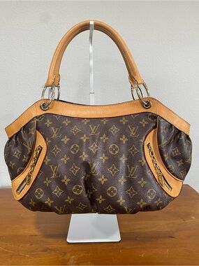Monogram Canvas Shoulder Bag in Brown with Tan Trim